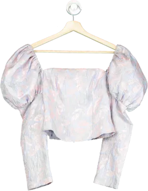 ab’itu Pink and Blue Brocade Puff Sleeve Blouse UK S