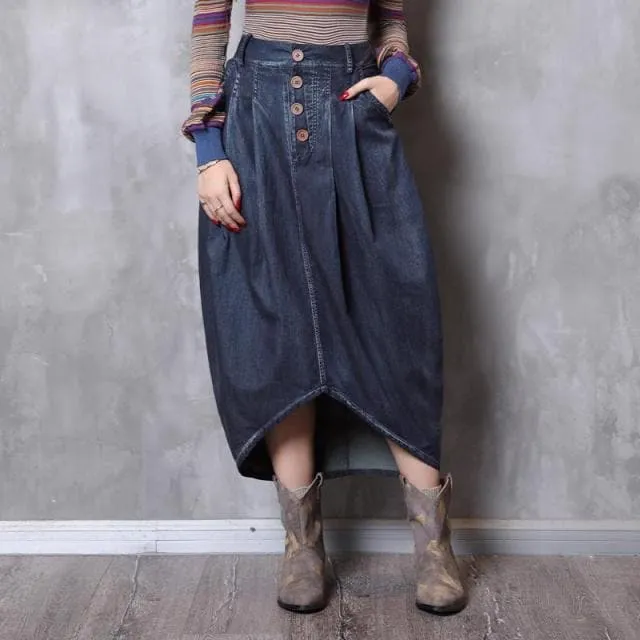 Asymmetrical High Waist Denim Skirt
