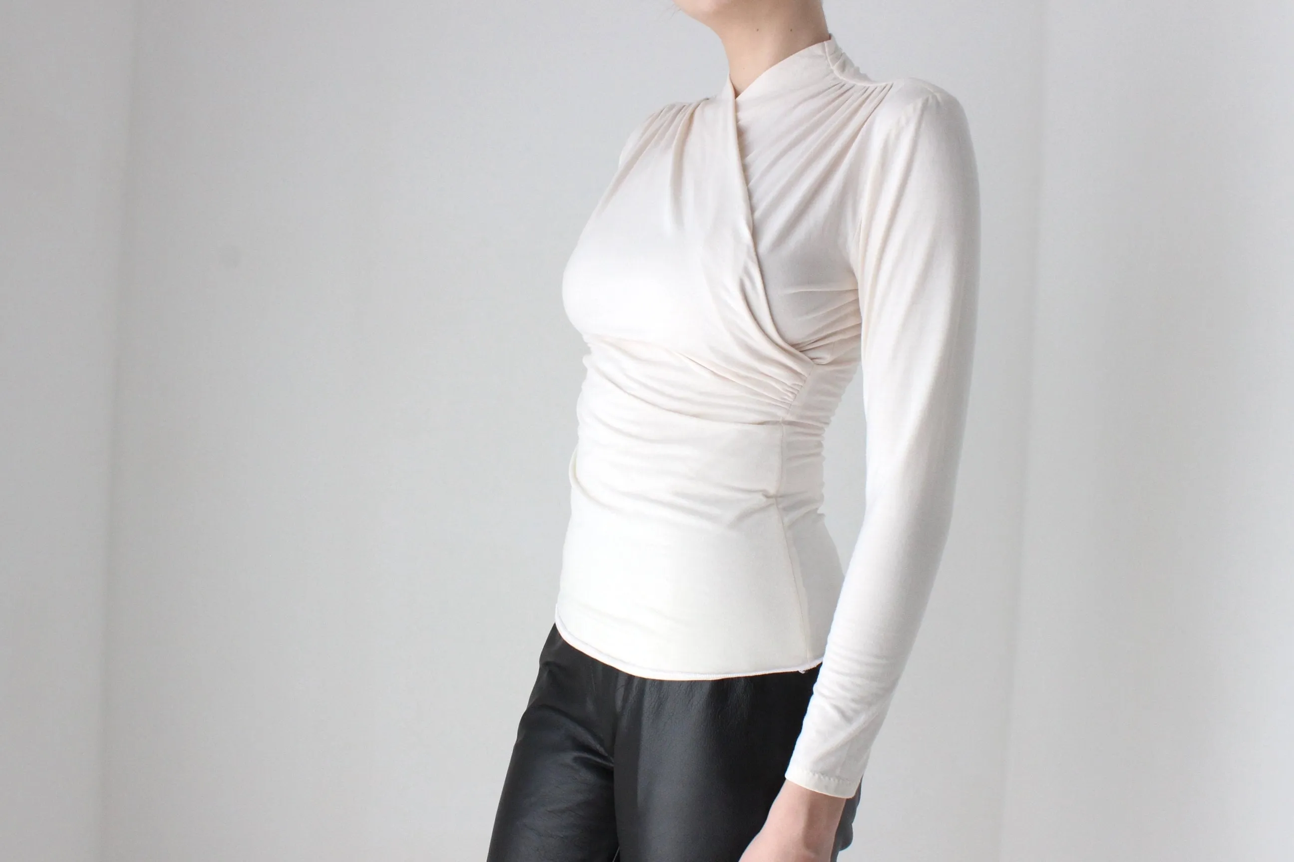 BALLETCORE Handmade 80s Cotton Blend 'Wrap' Style Long Sleeve Crossover Top