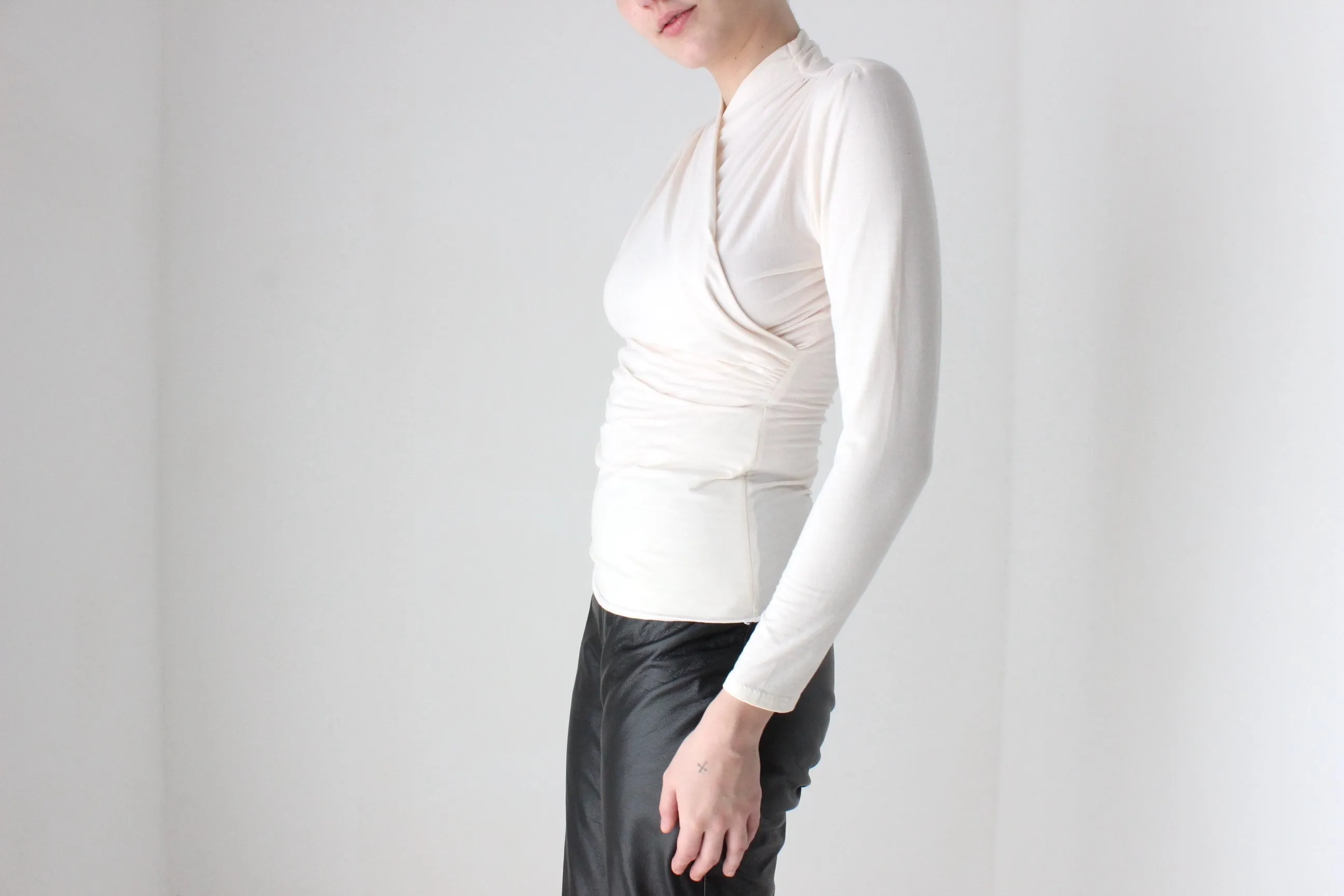 BALLETCORE Handmade 80s Cotton Blend 'Wrap' Style Long Sleeve Crossover Top