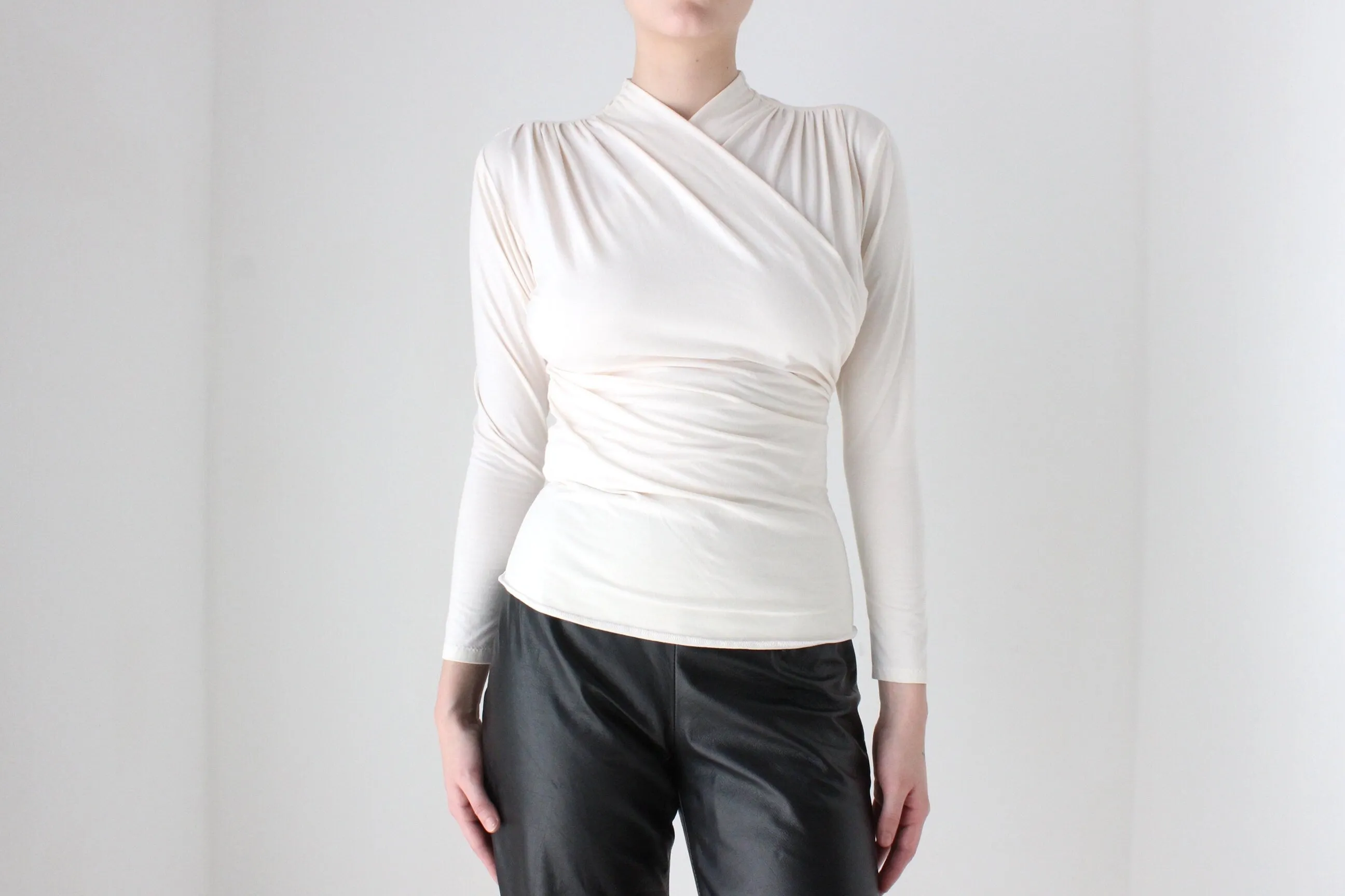 BALLETCORE Handmade 80s Cotton Blend 'Wrap' Style Long Sleeve Crossover Top