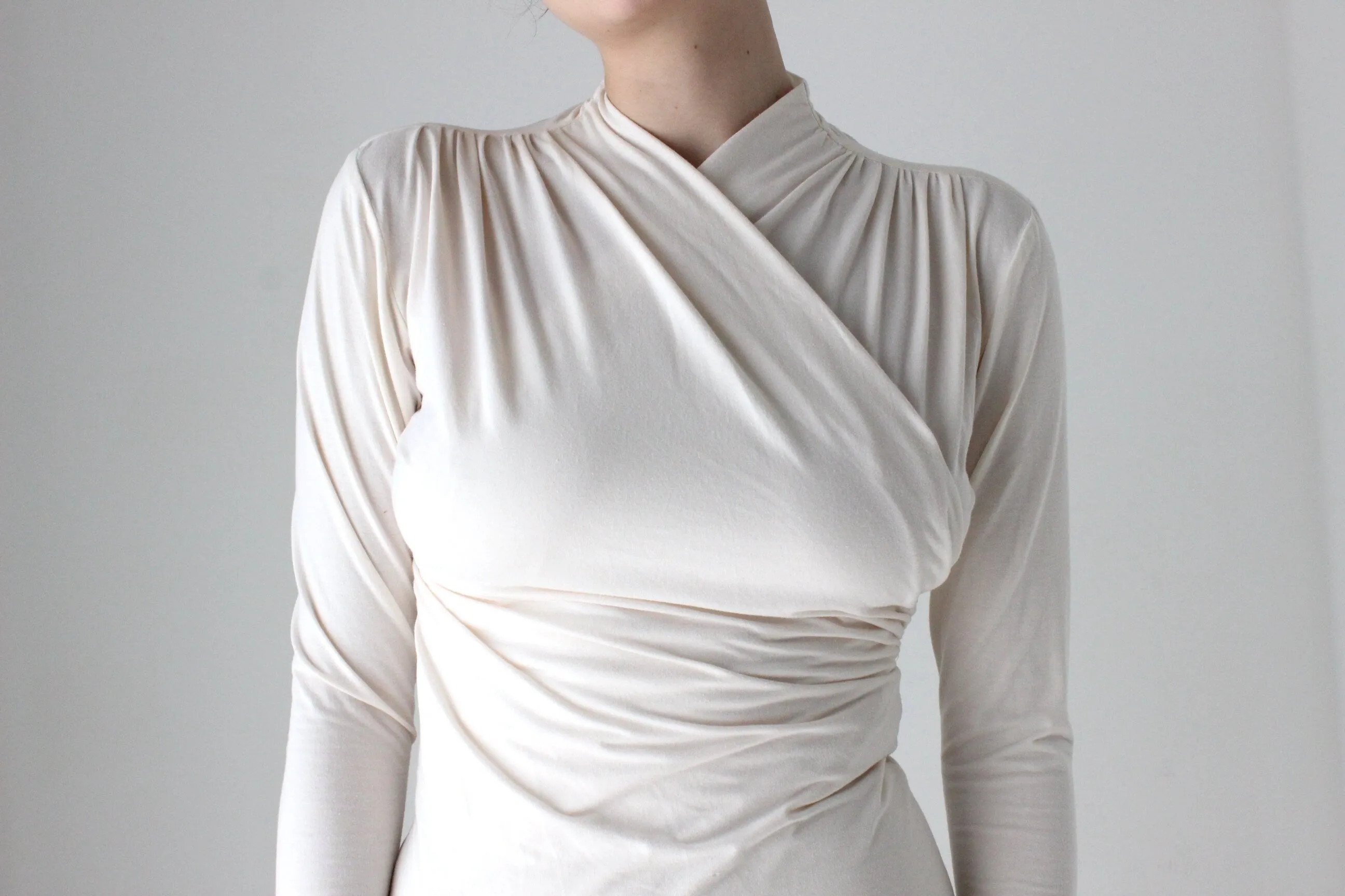 BALLETCORE Handmade 80s Cotton Blend 'Wrap' Style Long Sleeve Crossover Top