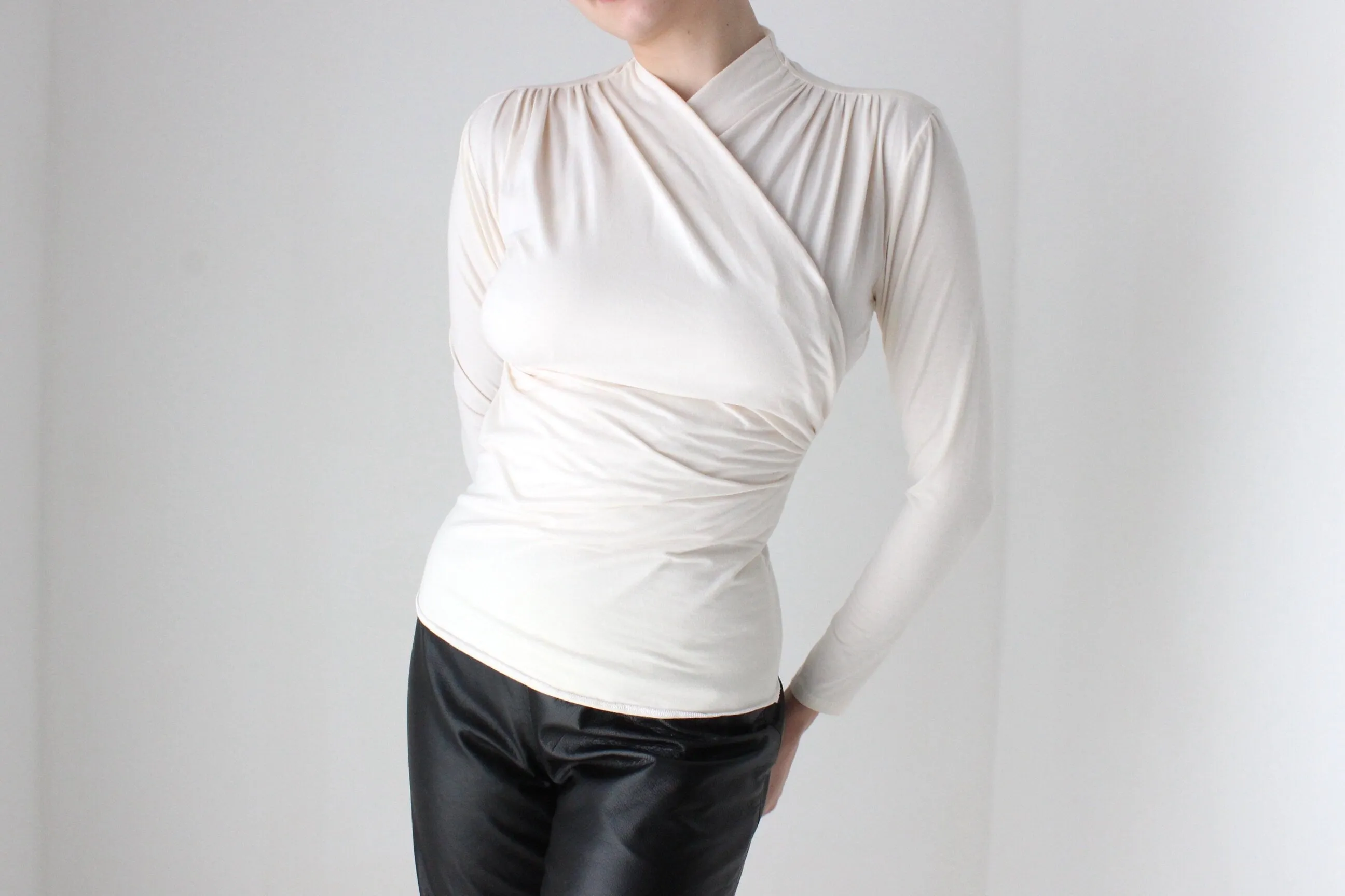 BALLETCORE Handmade 80s Cotton Blend 'Wrap' Style Long Sleeve Crossover Top
