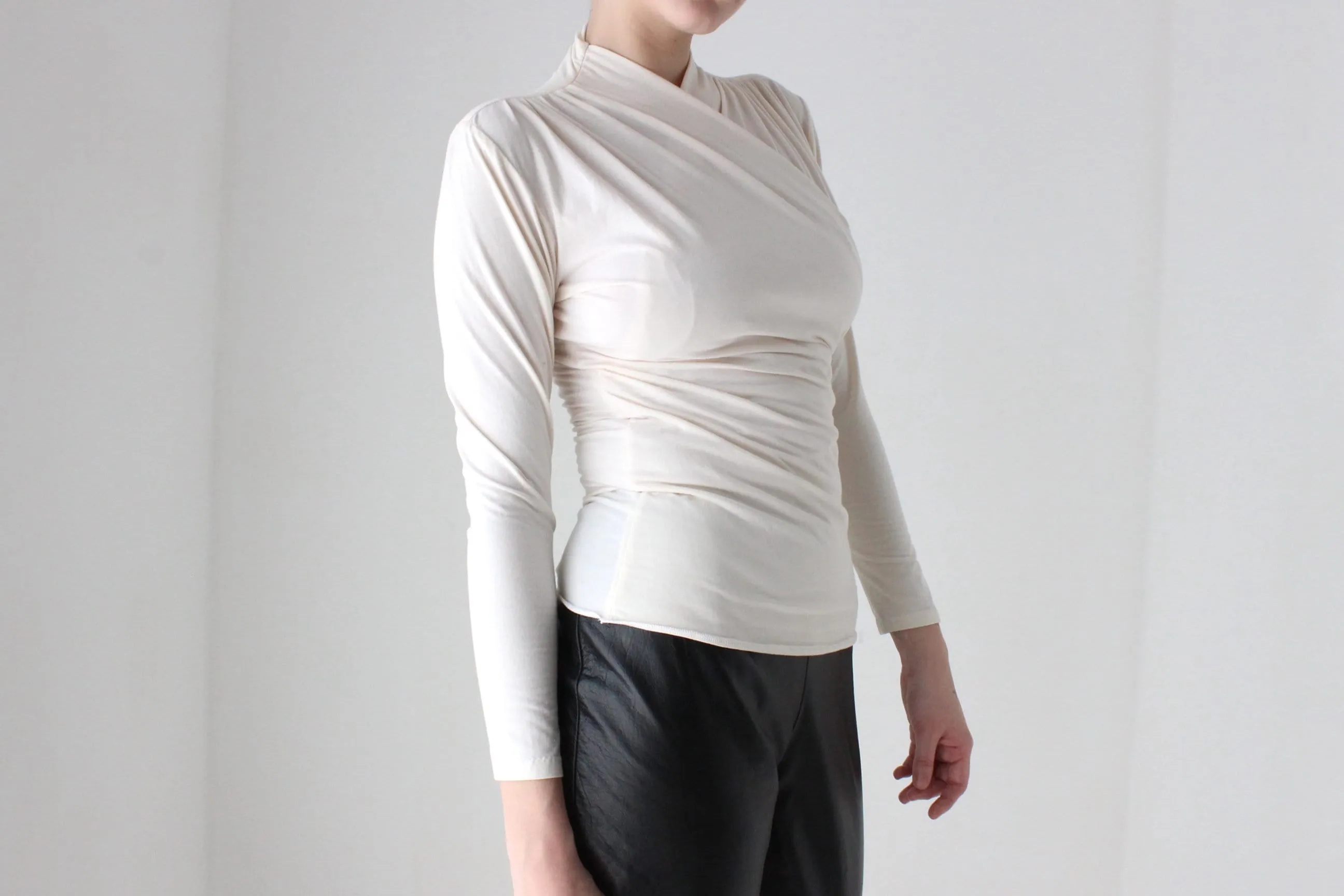 BALLETCORE Handmade 80s Cotton Blend 'Wrap' Style Long Sleeve Crossover Top