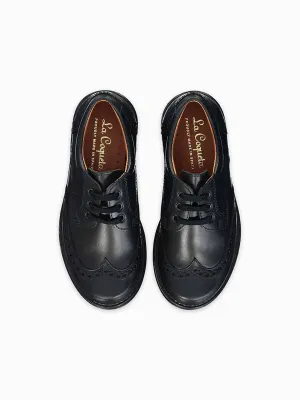Black Leather Lace Up Kids School Shoes