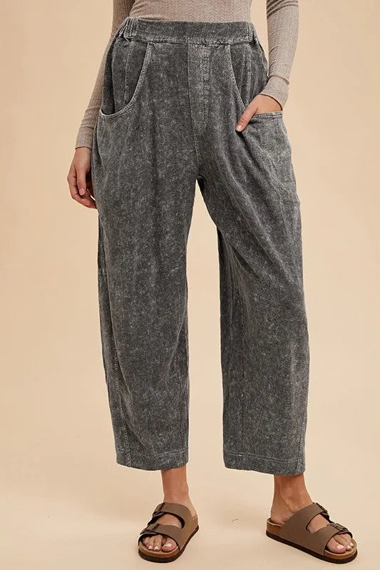 Black Mineral Washed Elastic Waist Pants