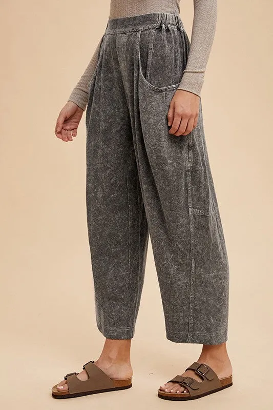 Black Mineral Washed Elastic Waist Pants
