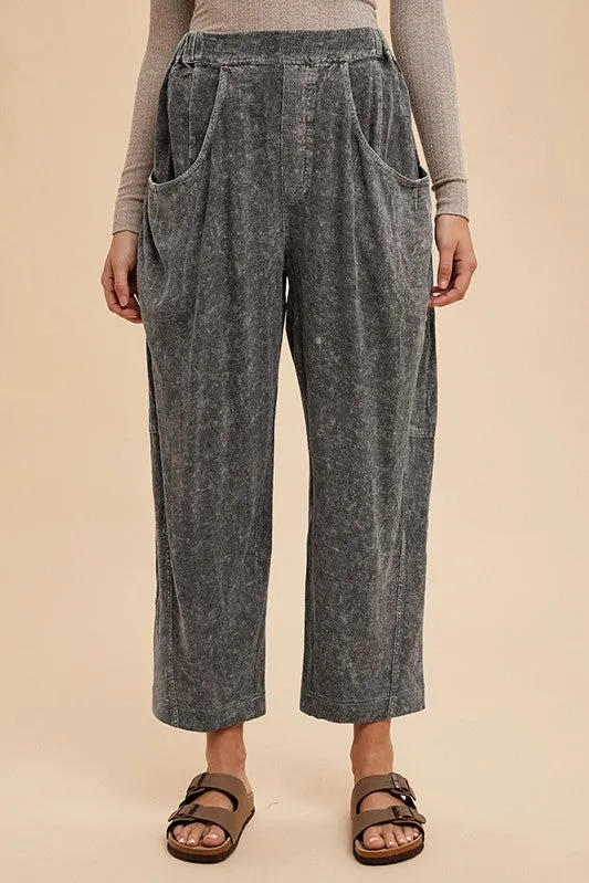 Black Mineral Washed Elastic Waist Pants