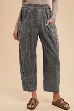 Black Mineral Washed Elastic Waist Pants