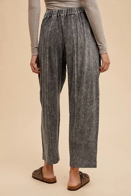 Black Mineral Washed Elastic Waist Pants