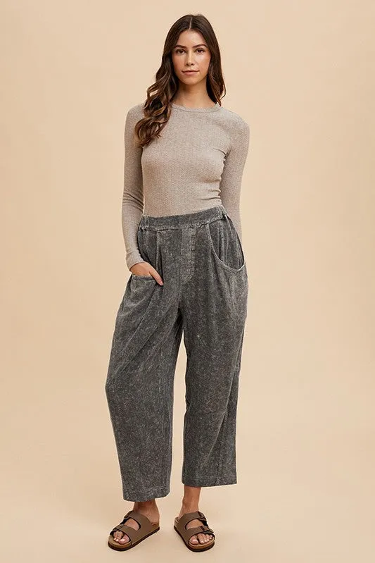 Black Mineral Washed Elastic Waist Pants