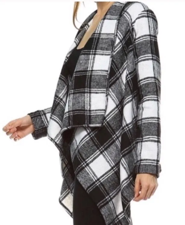 Black/ivory tartan plaid jacket