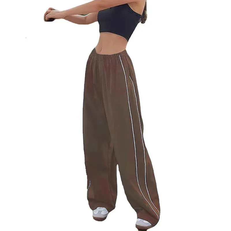 Bonnyshow Y2K women vintage Baggy Cargo Pants for Women Drawstring Elastic Low Waist Parachute Pants Sweatpants Loose Hippie Pant Trousers