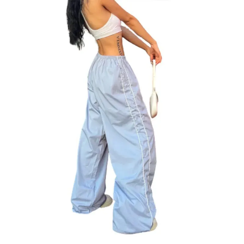 Bonnyshow Y2K women vintage Baggy Cargo Pants for Women Drawstring Elastic Low Waist Parachute Pants Sweatpants Loose Hippie Pant Trousers