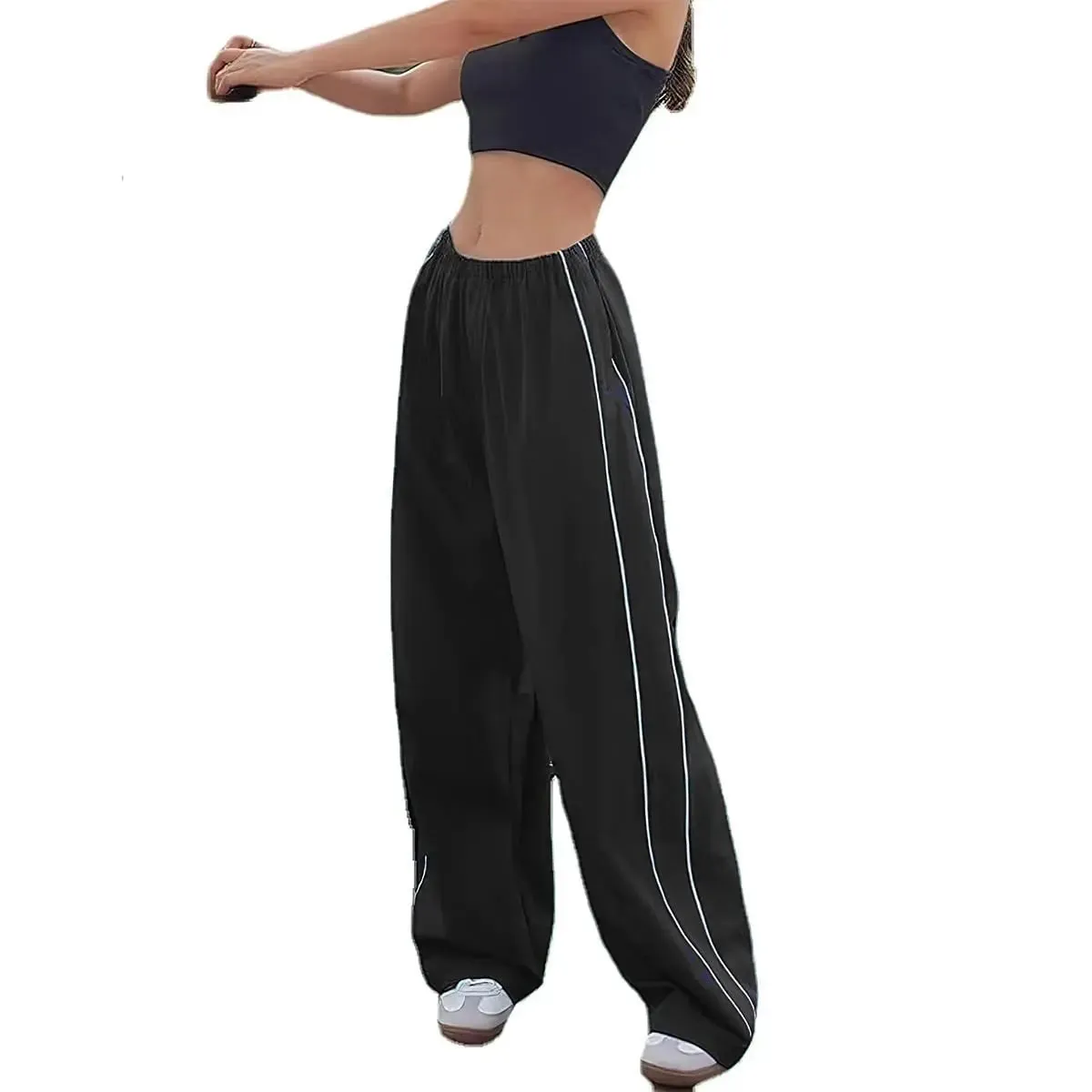 Bonnyshow Y2K women vintage Baggy Cargo Pants for Women Drawstring Elastic Low Waist Parachute Pants Sweatpants Loose Hippie Pant Trousers
