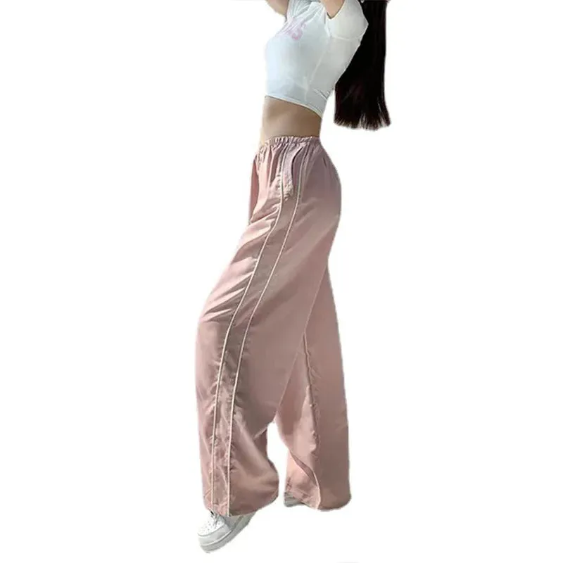 Bonnyshow Y2K women vintage Baggy Cargo Pants for Women Drawstring Elastic Low Waist Parachute Pants Sweatpants Loose Hippie Pant Trousers