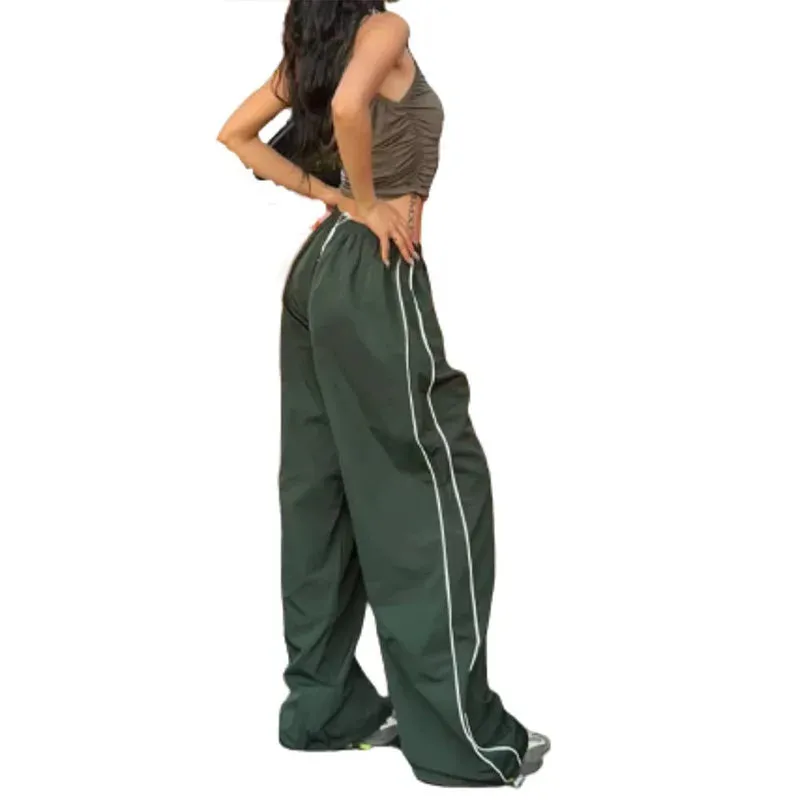 Bonnyshow Y2K women vintage Baggy Cargo Pants for Women Drawstring Elastic Low Waist Parachute Pants Sweatpants Loose Hippie Pant Trousers