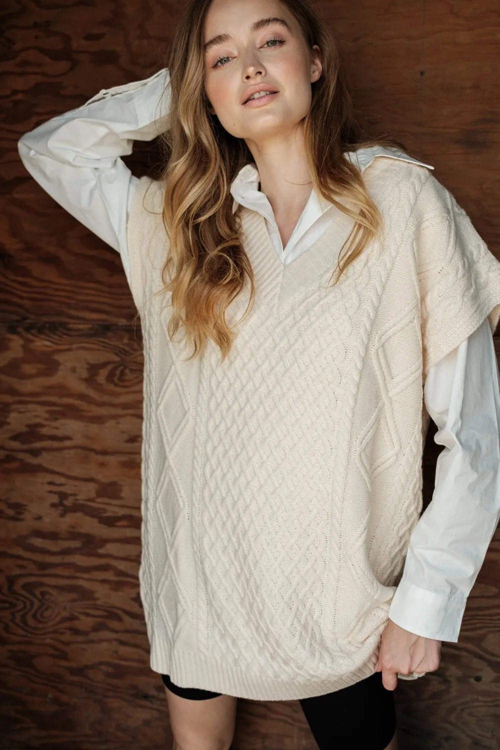 Cable Vest Sweater (Cream)