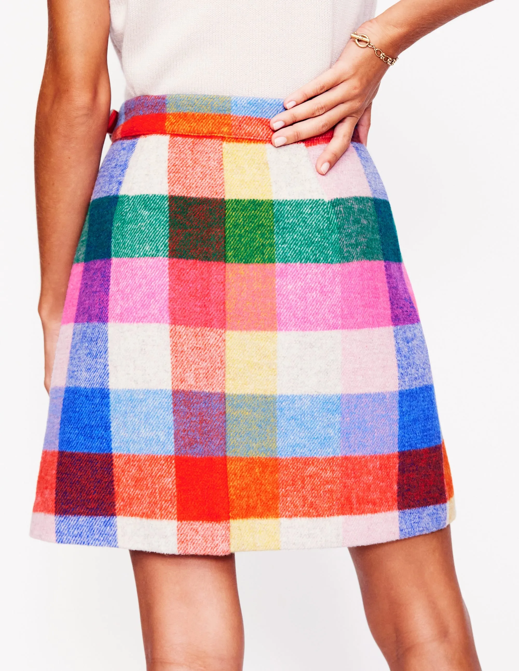 Clemence Wrap Short Skirt-Neon Multi Gingham