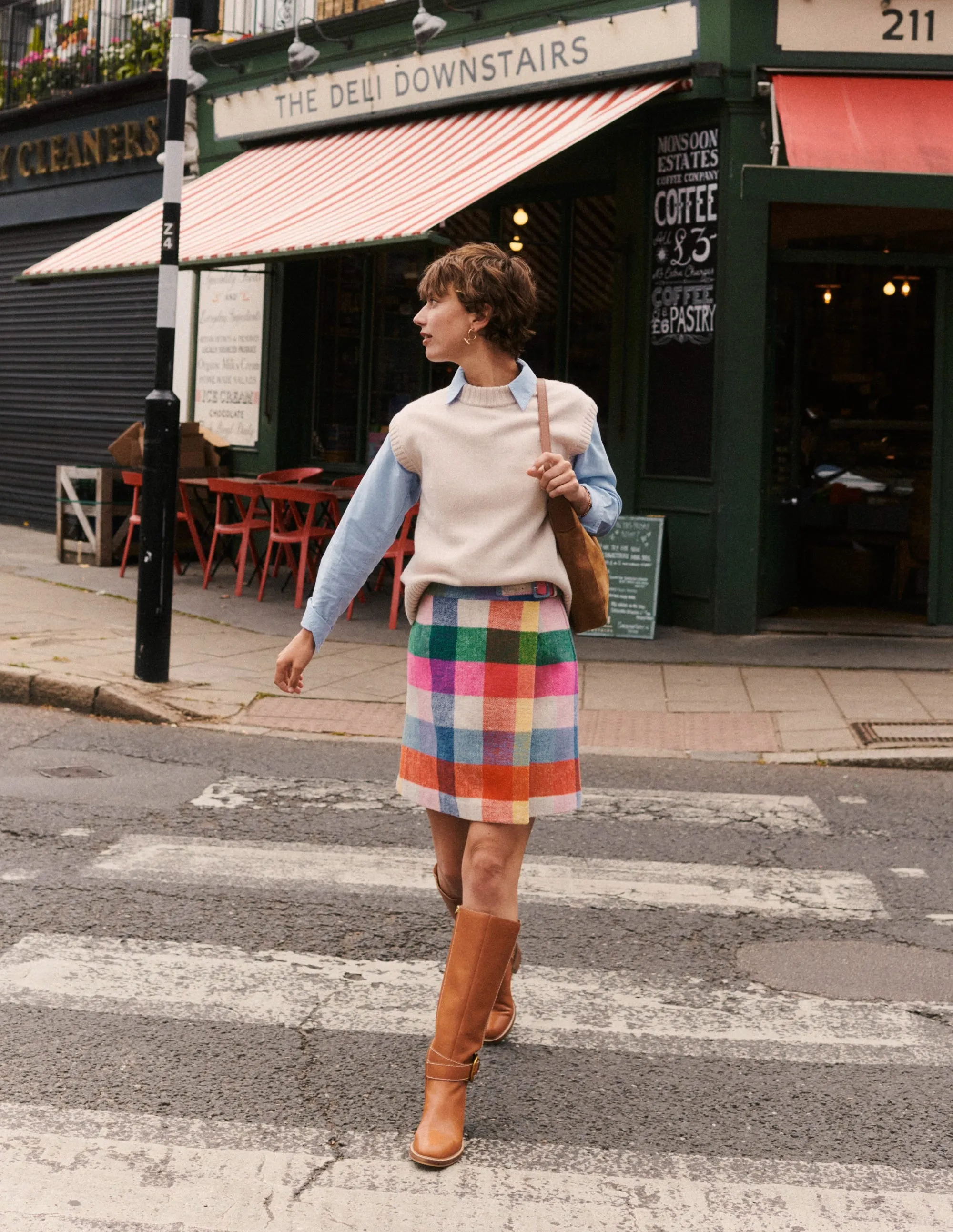 Clemence Wrap Short Skirt-Neon Multi Gingham