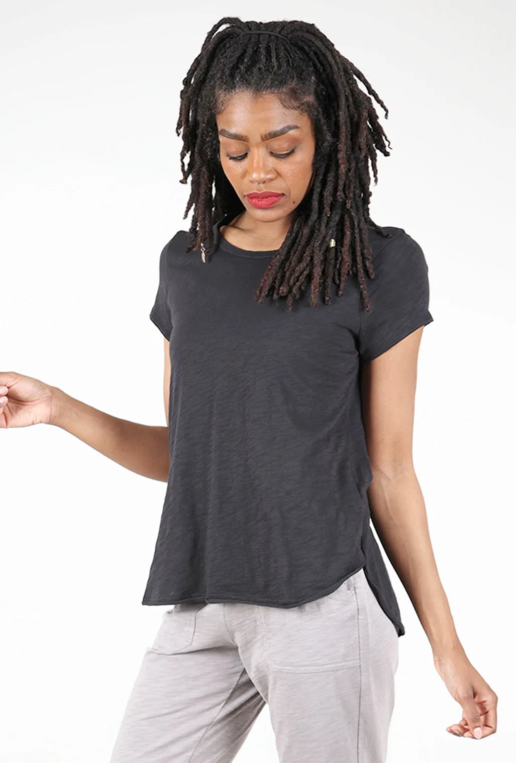 Cotton Slub Scoop Tee, Black