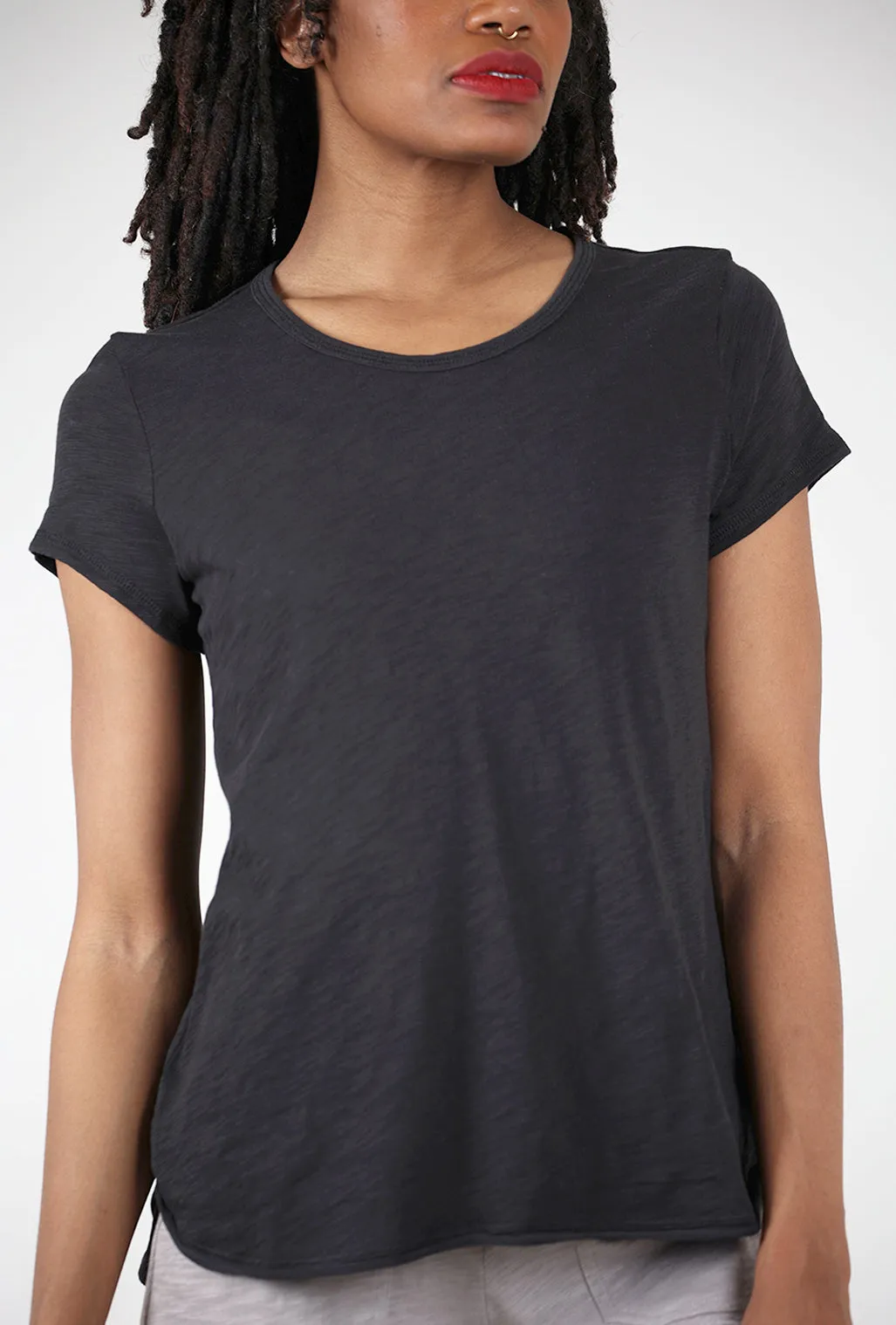 Cotton Slub Scoop Tee, Black