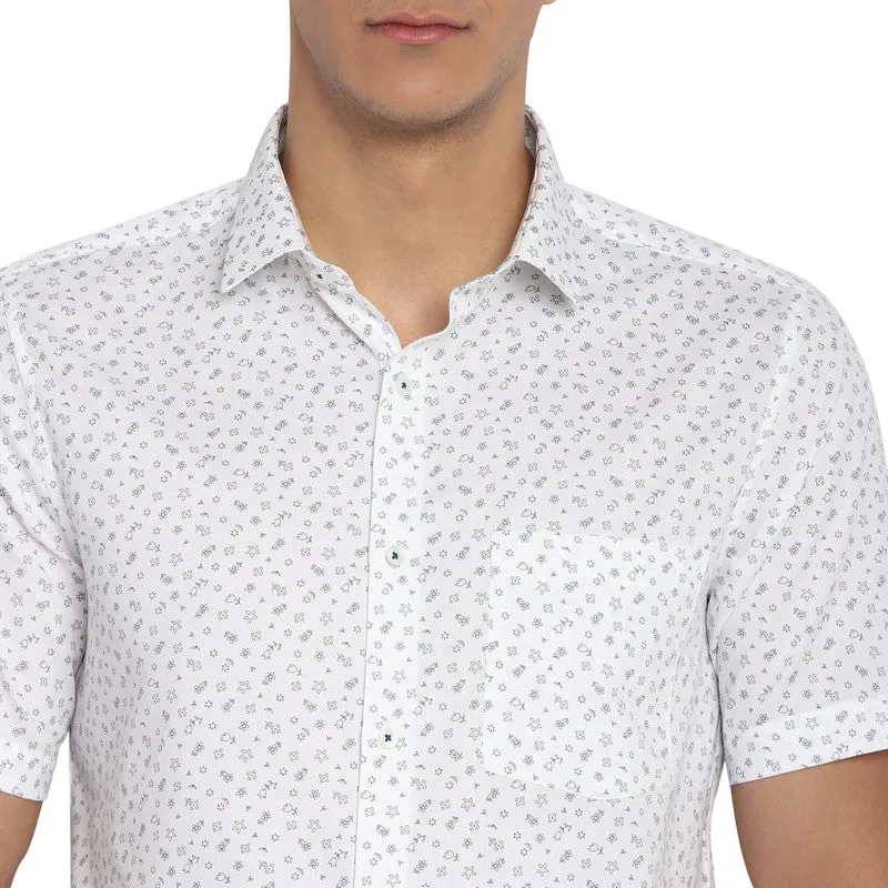 Cotton White Regular Fit Printed Shirts