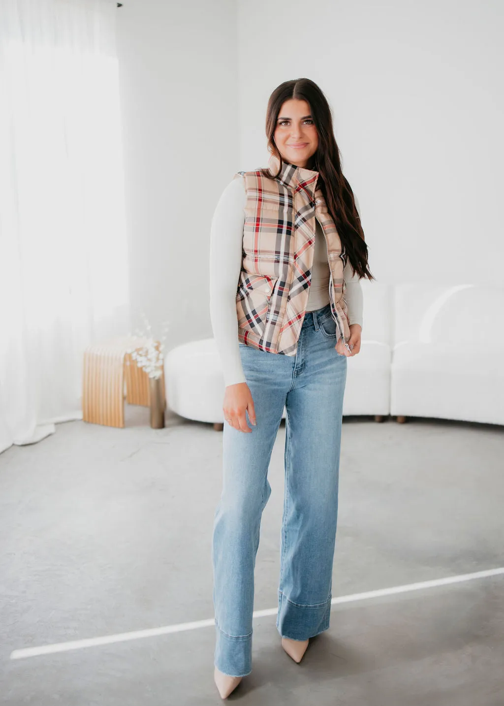 Cyra Plaid Print Vest