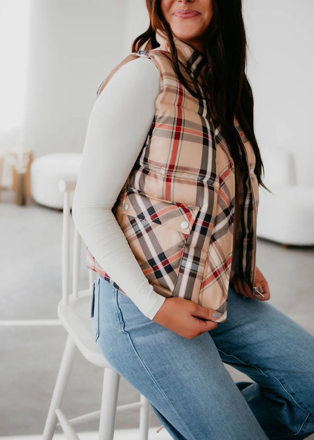 Cyra Plaid Print Vest