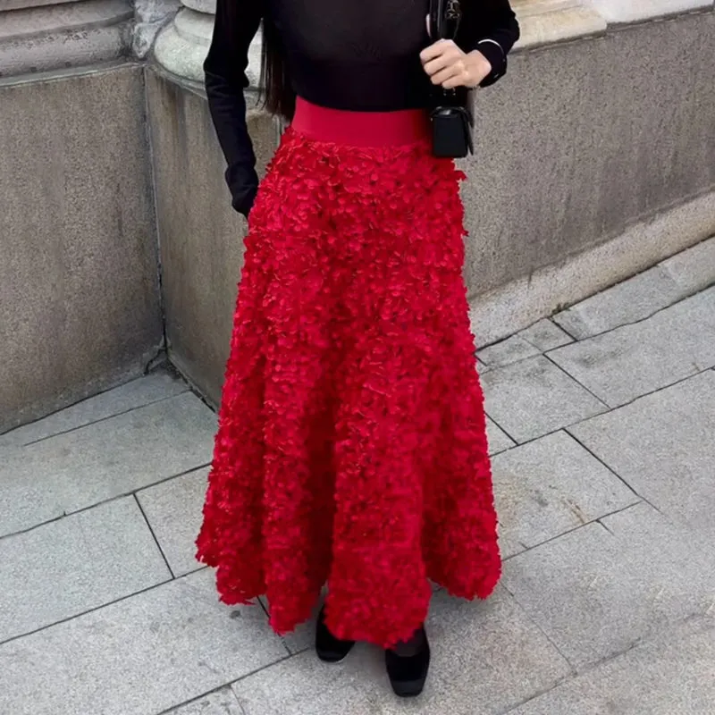Elegant Flower Design Women's High-Waisted Maxi Skirt