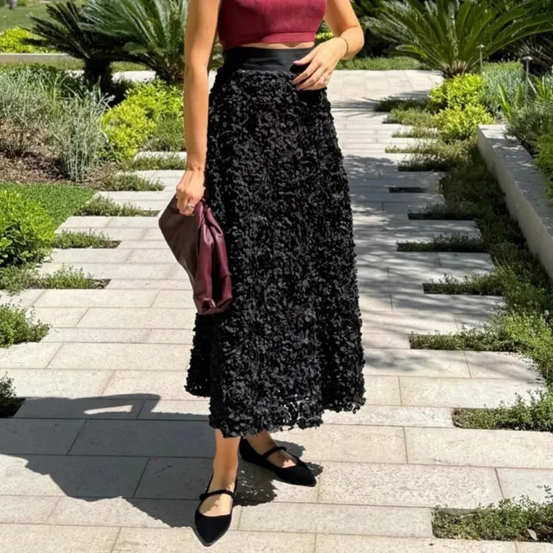Elegant Flower Design Women's High-Waisted Maxi Skirt