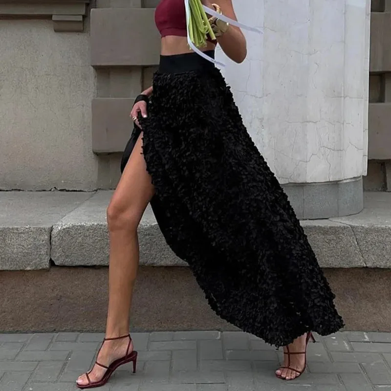 Elegant Flower Design Women's High-Waisted Maxi Skirt