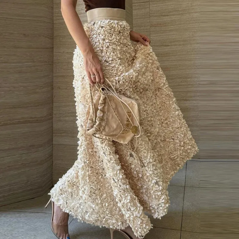 Elegant Flower Design Women's High-Waisted Maxi Skirt