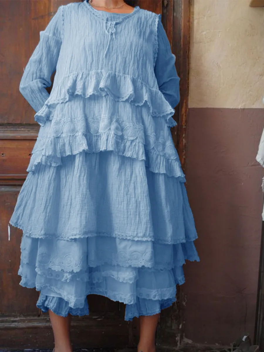 Elveswallet Pure Color Casual Loose Soft Linen Dress