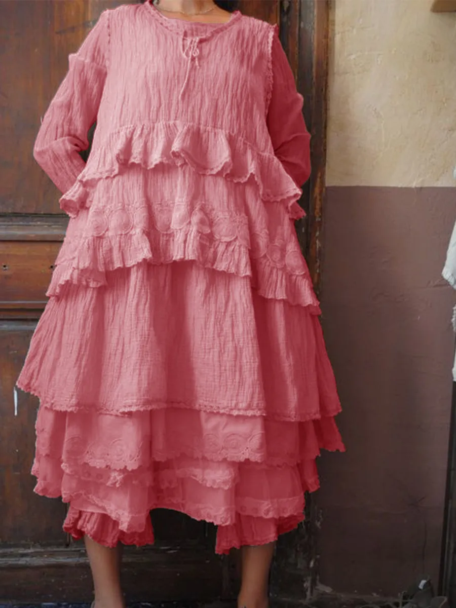 Elveswallet Pure Color Casual Loose Soft Linen Dress