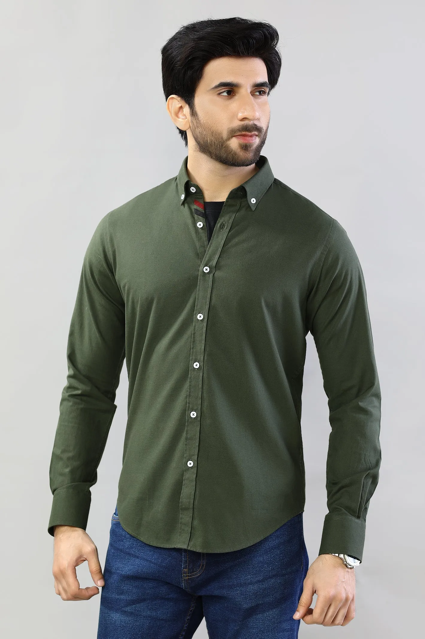 Green Plain Casual Shirt