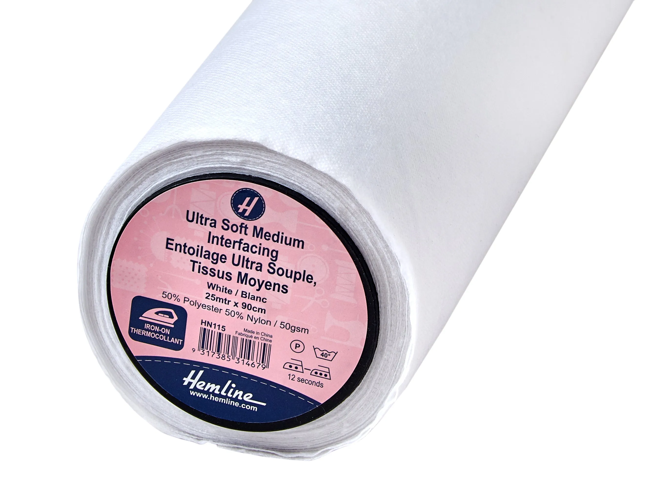 Hemline Super-Soft Medium Iron-on Interfacing (HN115) - White - by the metre