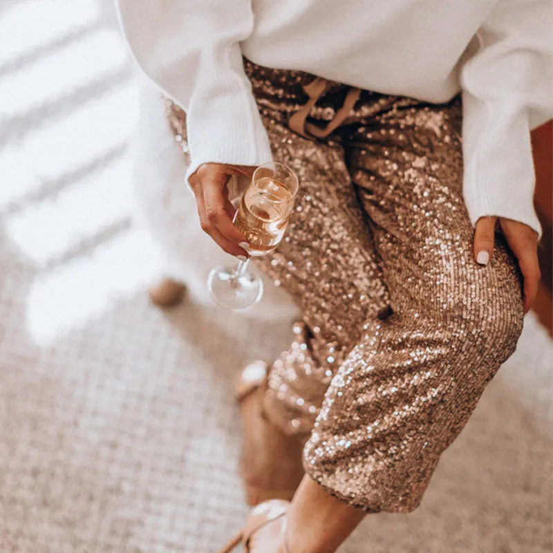 High Waist Loose Golden Trousers