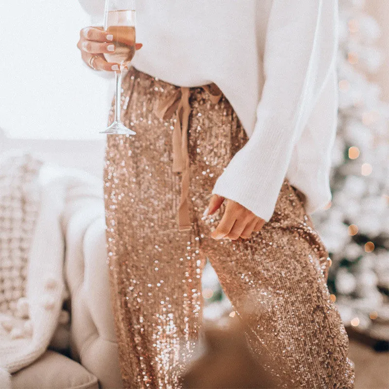 High Waist Loose Golden Trousers