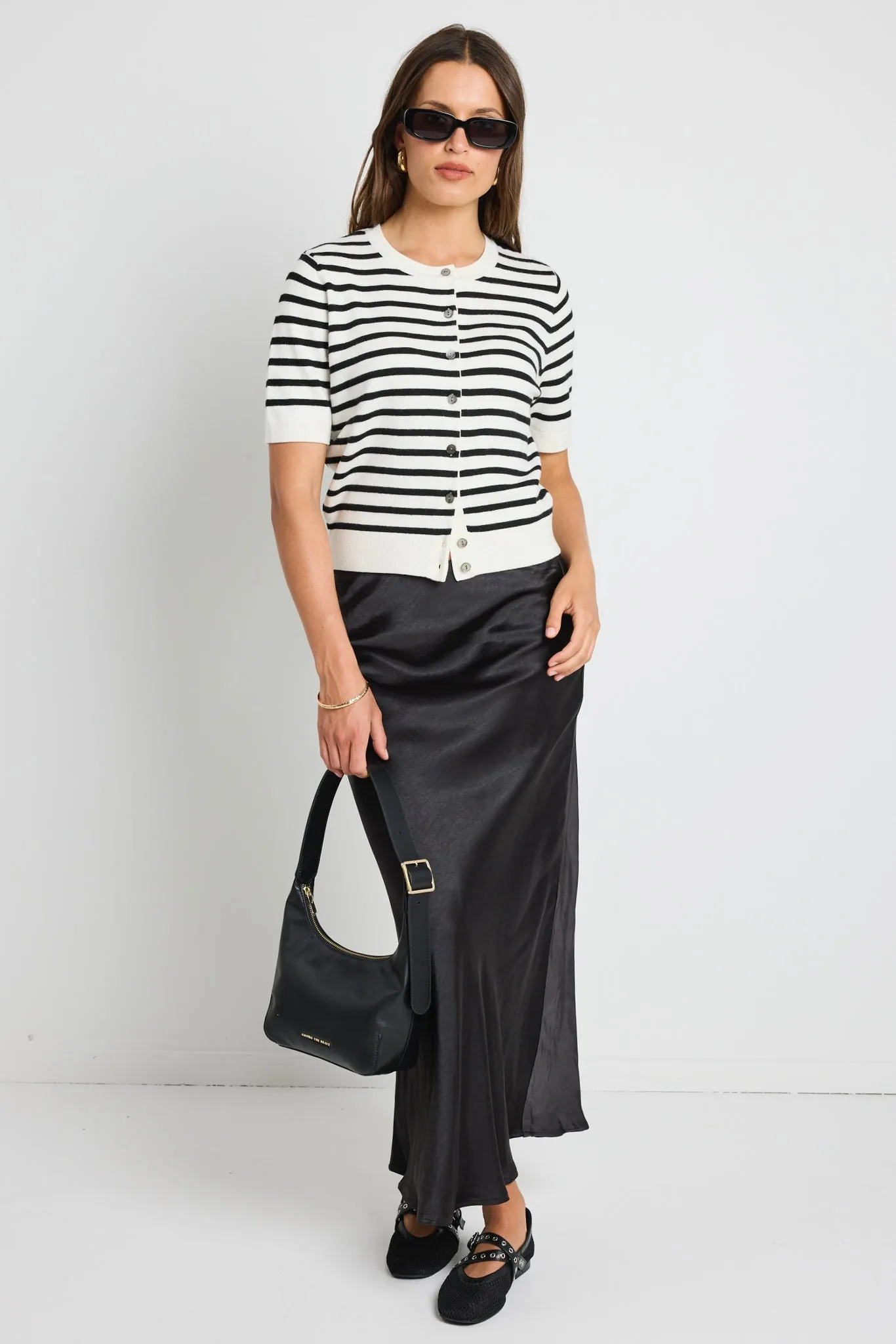 IVY   JACK ROSETTE BLACK SATIN BIAS MIDI SKIRT