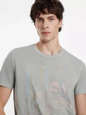 John Varvatos PHOTO EMBROIDERY Tee - Grey