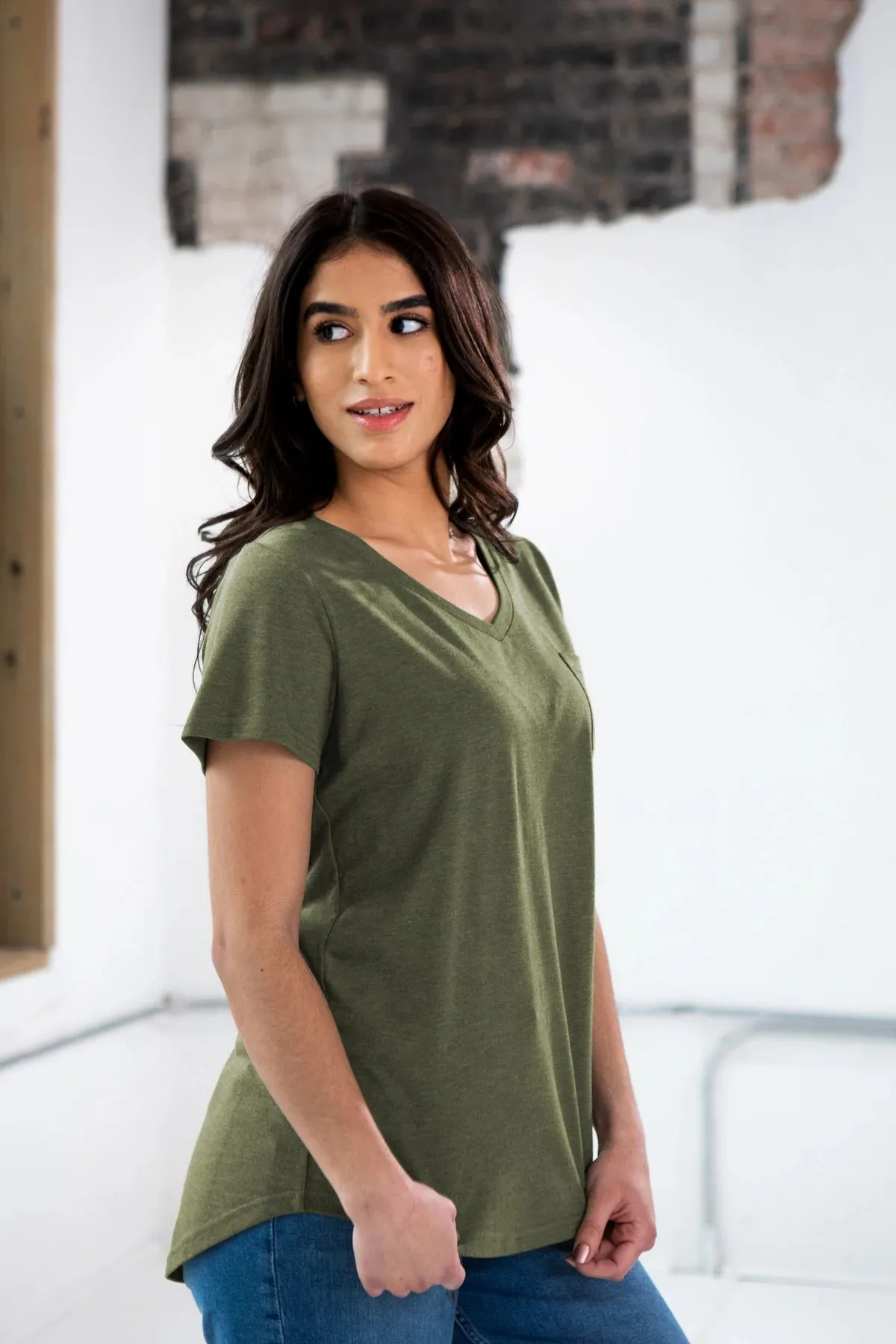 Ladies Simple V-Neck Pocket T-Shirt from Goex