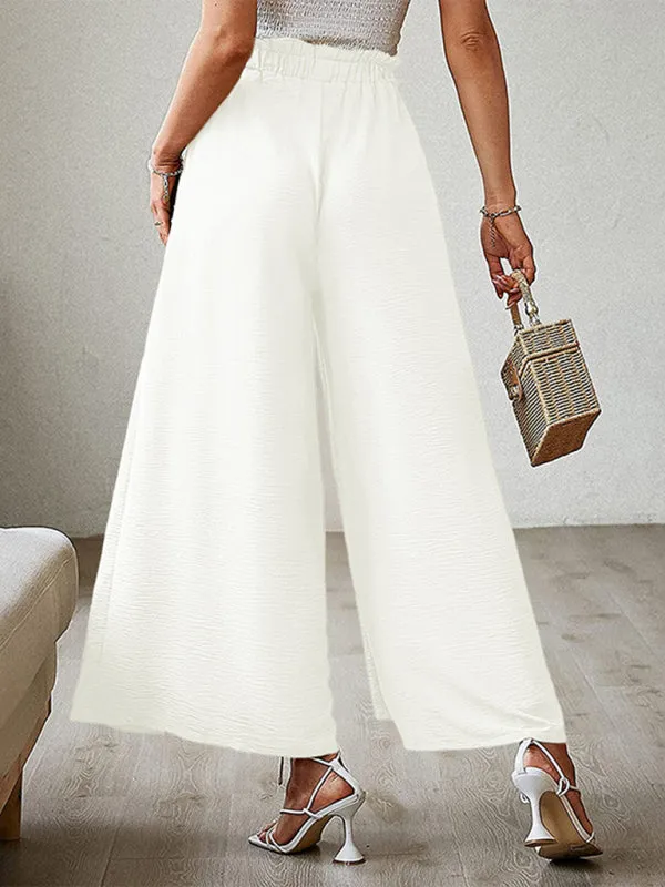 Loose high waist belt pleated wide leg pants