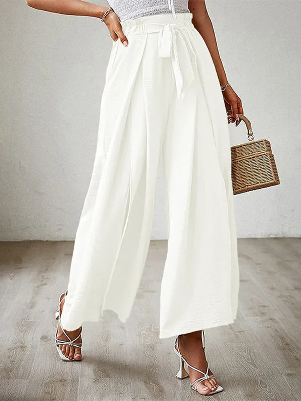 Loose high waist belt pleated wide leg pants
