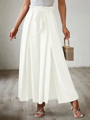 Loose high waist belt pleated wide leg pants