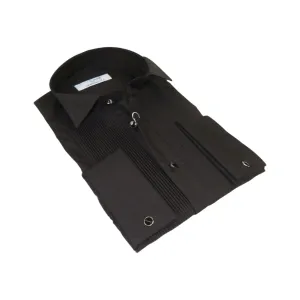 Men CEREMONIA Tuxedo Shirt 100% Cotton Turkey #CVS 15 ATP Black Wing Tip Pleated