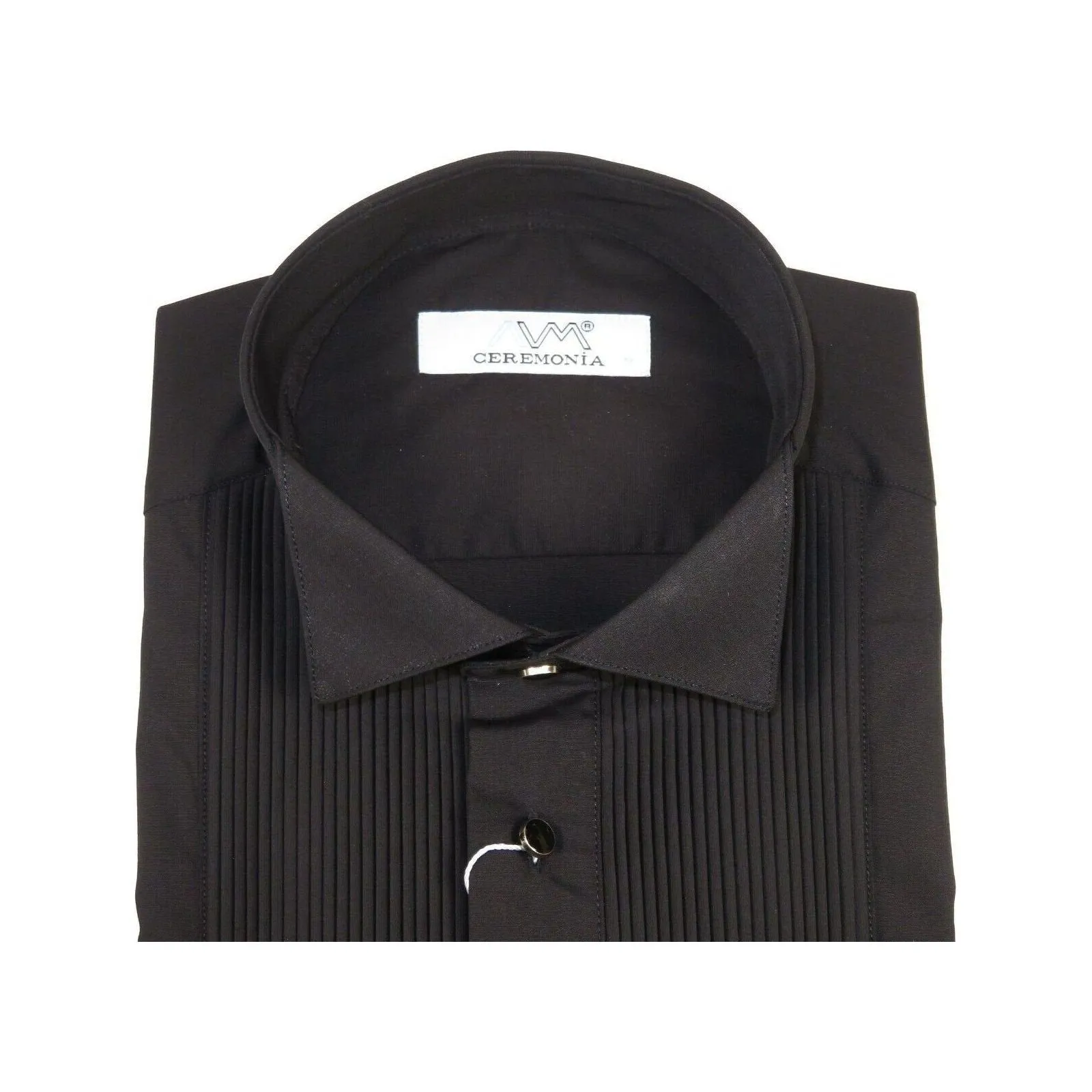 Men CEREMONIA Tuxedo Shirt 100% Cotton Turkey #CVS 15 ATP Black Wing Tip Pleated