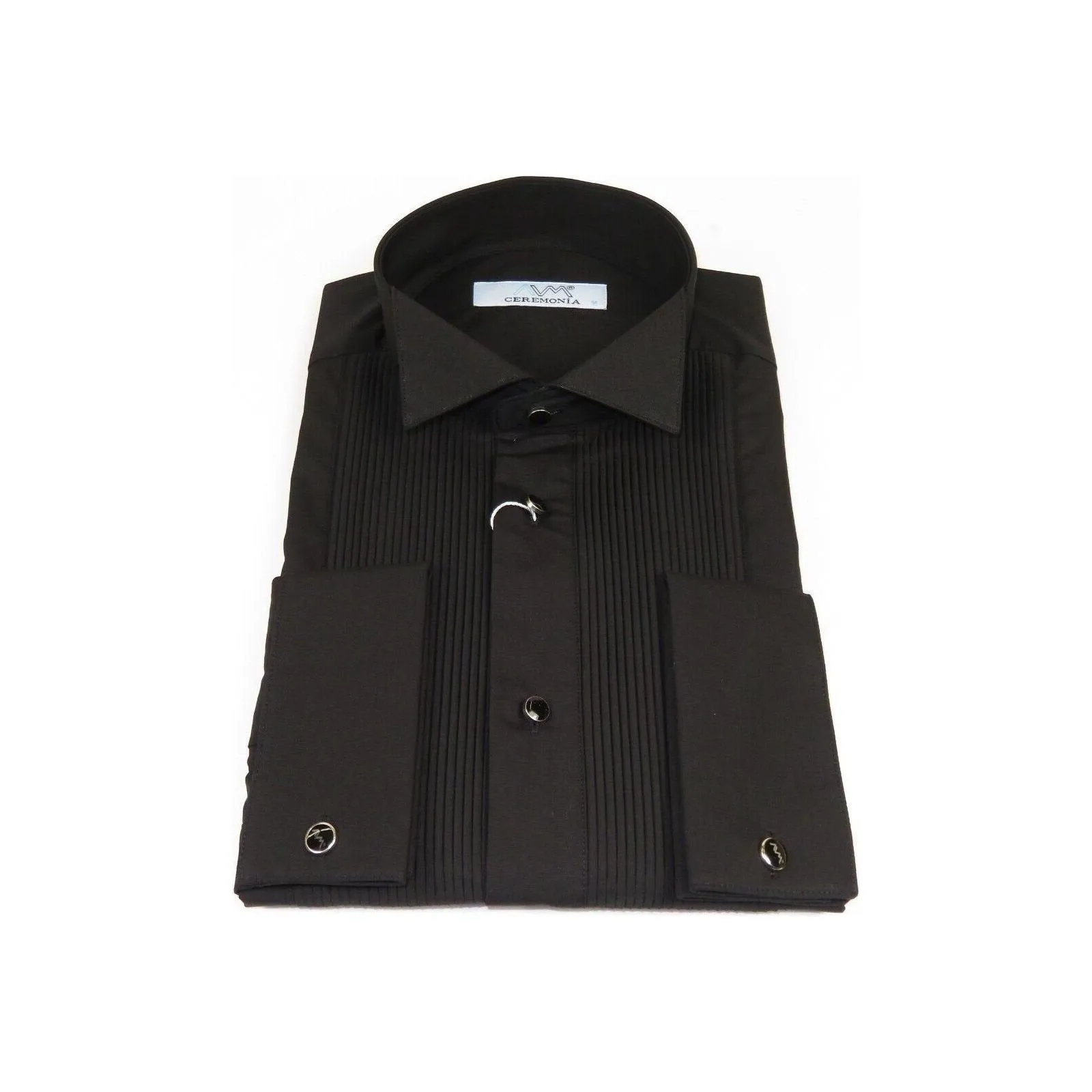 Men CEREMONIA Tuxedo Shirt 100% Cotton Turkey #CVS 15 ATP Black Wing Tip Pleated
