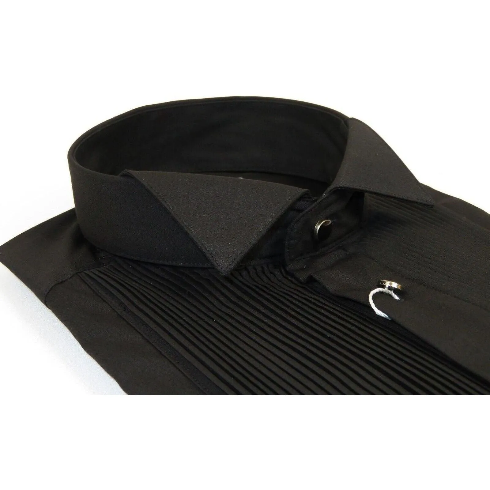 Men CEREMONIA Tuxedo Shirt 100% Cotton Turkey #CVS 15 ATP Black Wing Tip Pleated