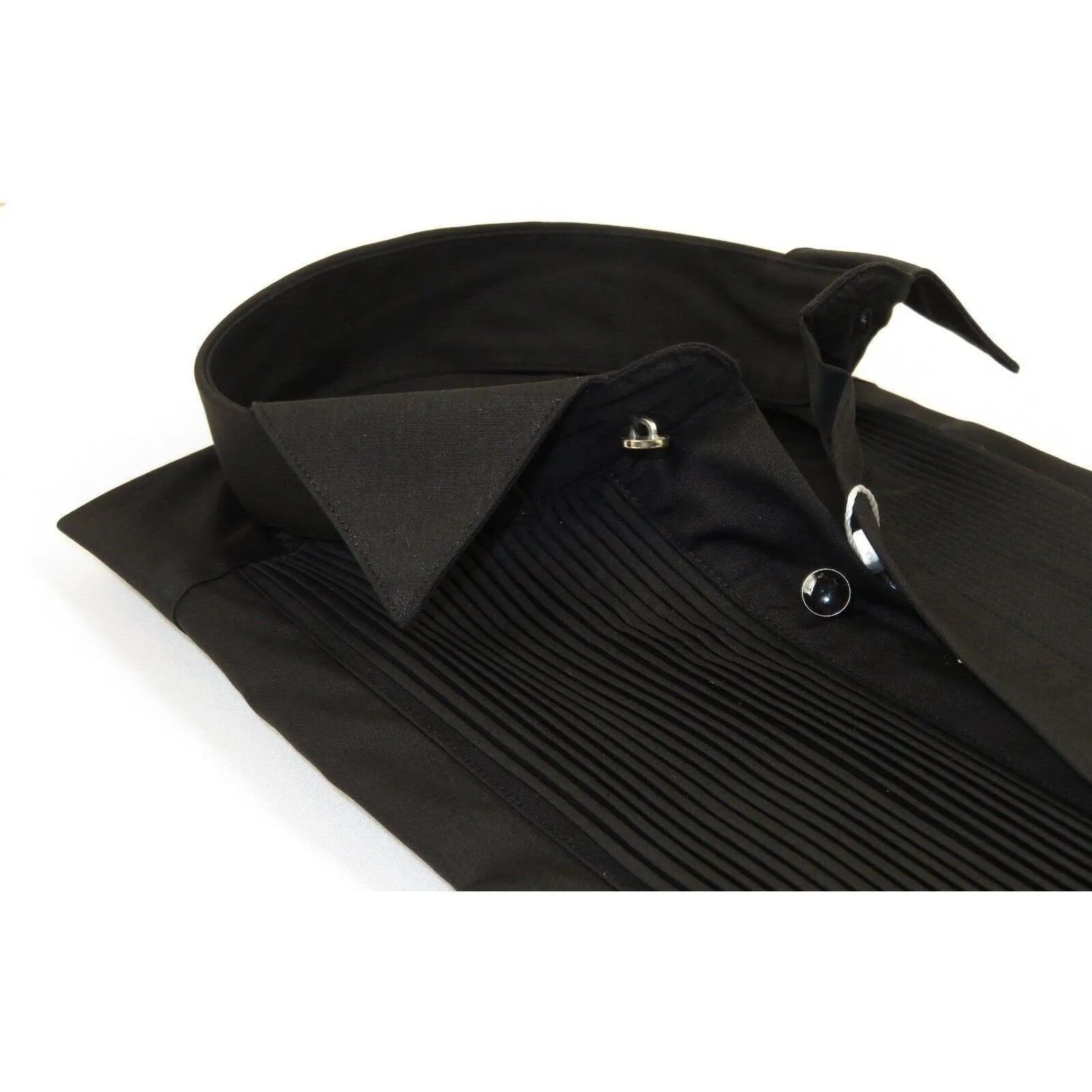 Men CEREMONIA Tuxedo Shirt 100% Cotton Turkey #CVS 15 ATP Black Wing Tip Pleated